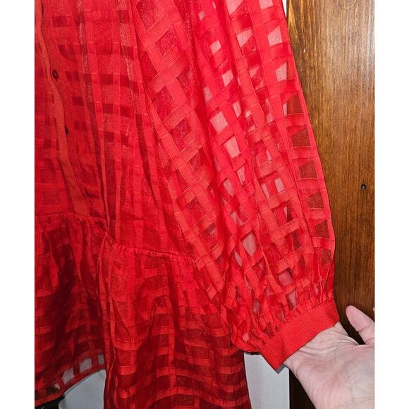 English Factory Check Organza Buttoned Long sleeve Mini Dress Size Medium - Picture 5 of 7